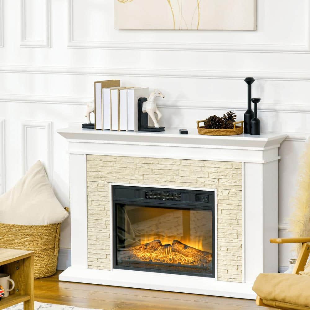 Ahfiwaso 47.25 in. x 31.5 in. Electric Fireplace with Mantel, 1400W, Freestanding with Remote Control, Overheat Protection, White (2)