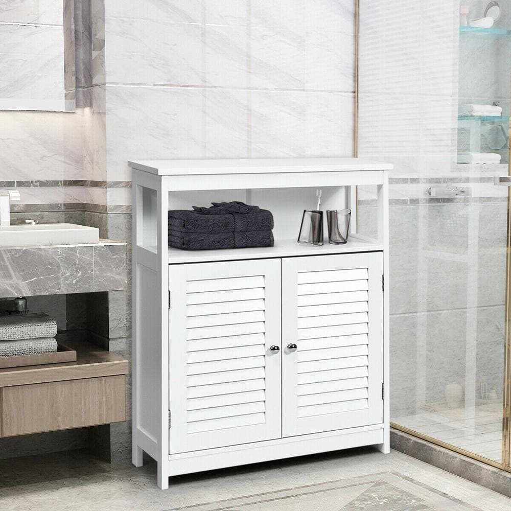 Bunpeony Freestanding Bathroom Storage Cabinet, Double Shutter Door, 3-Position Adjustable Shelf, Waterproof NC Paint, Anti-Tip (3)
