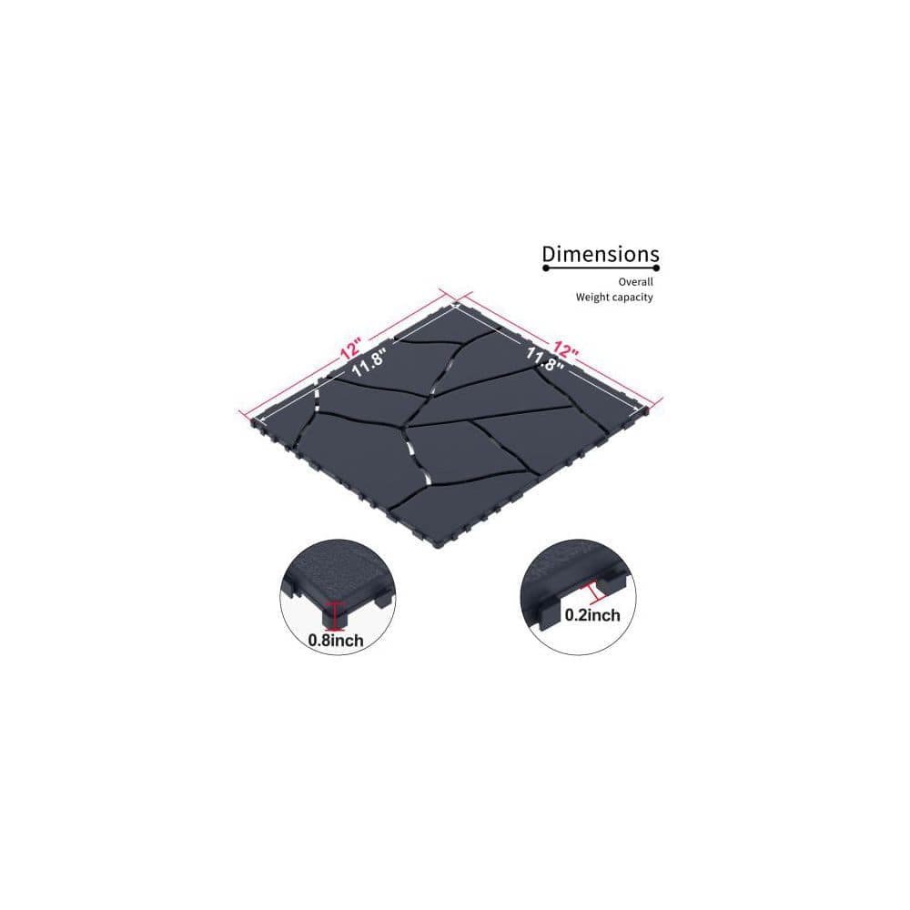cadeninc Stone Style 12 in. x 12 in. Square Interlocking Decking Tiles Composite Floor Tile, Porch Poolside, Dark Gray(44-Pack) (3)