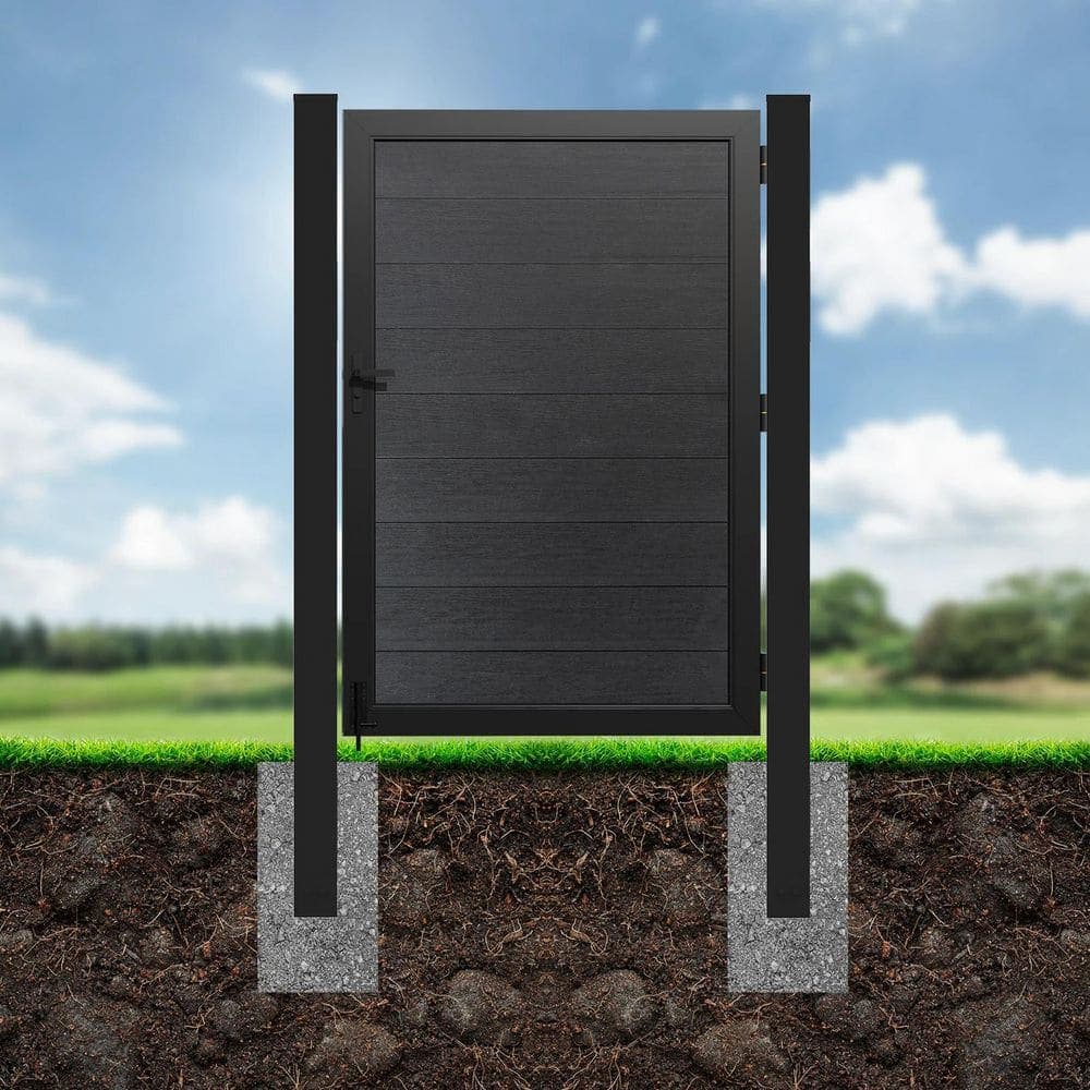 mondaria 8 ft. Heavy Duty Inground Black Aluminum Posts for Double Gates Robust Support (2-Pack) (2)