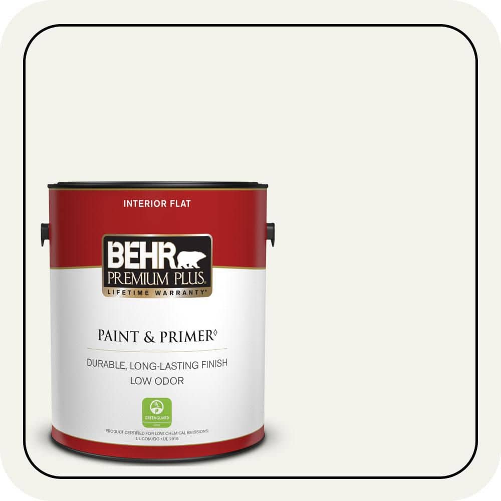 BEHR PREMIUM PLUS 1 gal. #W-F-600 Snow Fall Flat Low Odor Interior Paint & Primer