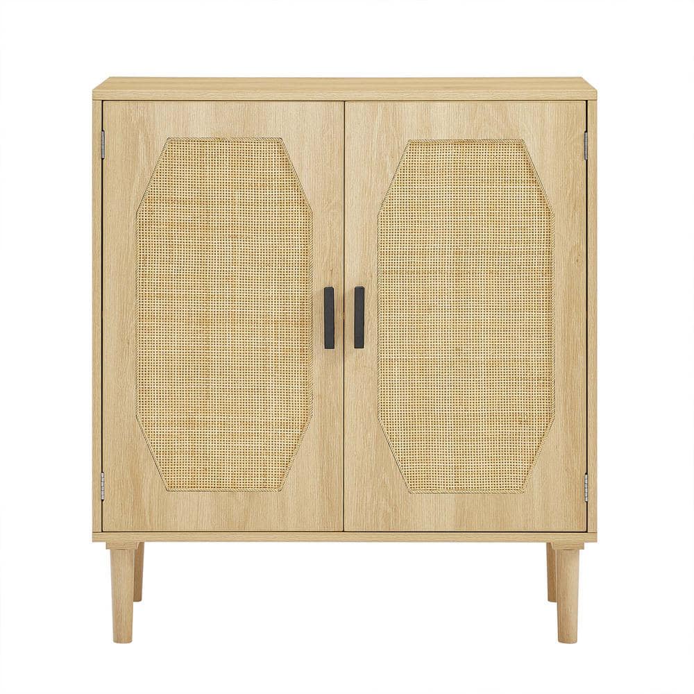 Unbranded 31.5 in. W x 15.8 in. D x 34.6 in. H Natural Yellow Linen Cabinet with Rattan Decorative Doors, Buffets, Wine Cabinets (1)
