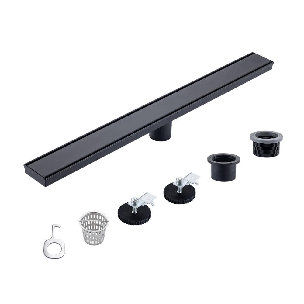 WELLFOR 28 in. Linear Grid Shower Drain in Matte Black (1)