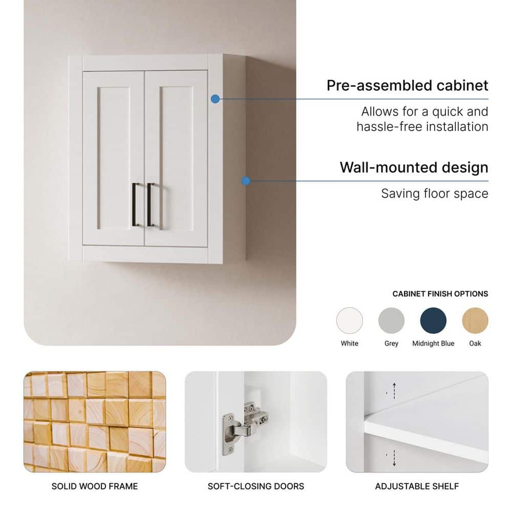 ARIEL Hepburn 21 in. W 8 in. D 26 in. H Wall Mounted Bathroom Wall Cabinet with 2-Doors (4)