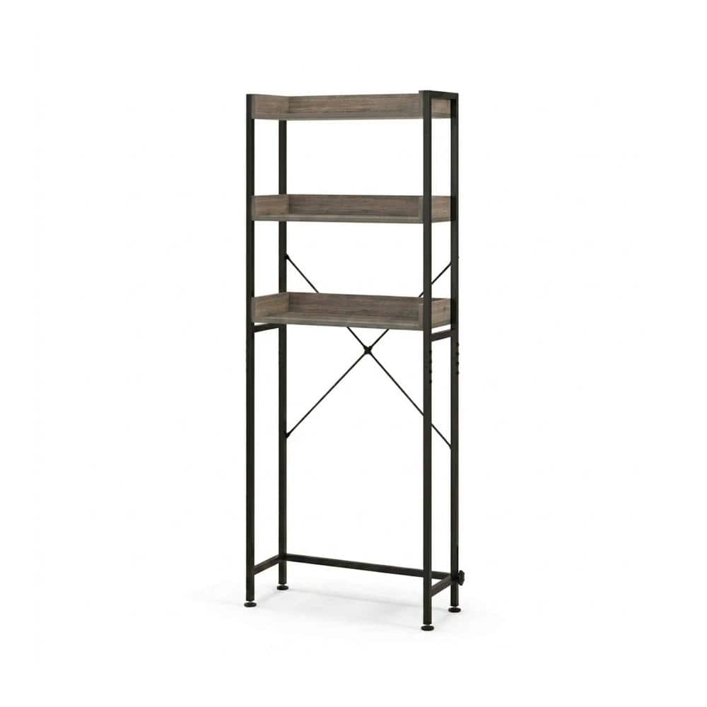 HONGGE Over-the-Toilet Storage Rack 3-Tier with 4 Side Hooks X-Brace Support Adjustable Bottom Bar 5 to 7.5 in. (1)