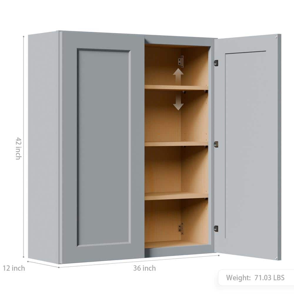 XUJMK 36 in. W x 12 in. D x 42 in. H Bathroom Wall Cabinet, Medicine Cabinet in Gray with Adjustable Shelves,Soft-Close Hinges (2)