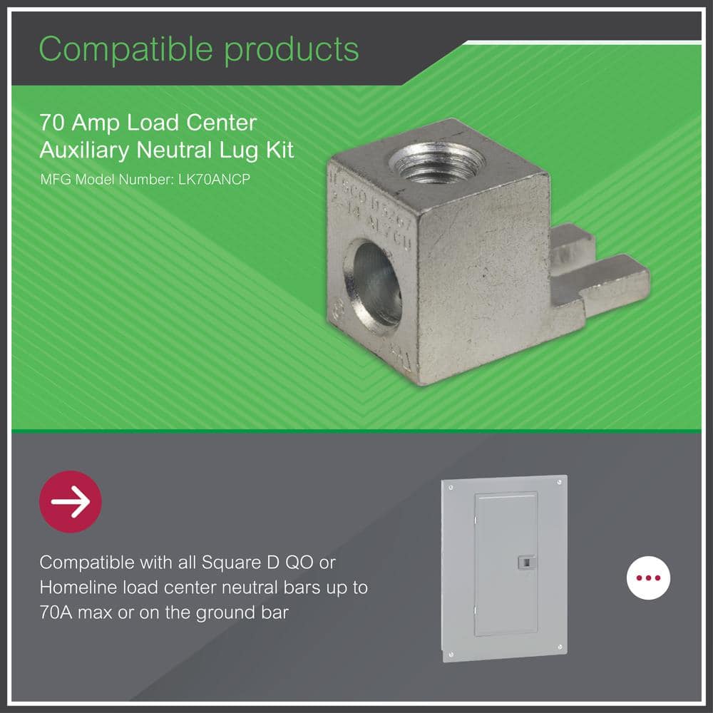 Square D 70 Amp Auxiliary Neutral Lug Kit for QO/Homeline Electrical Panel/Load Center (3)