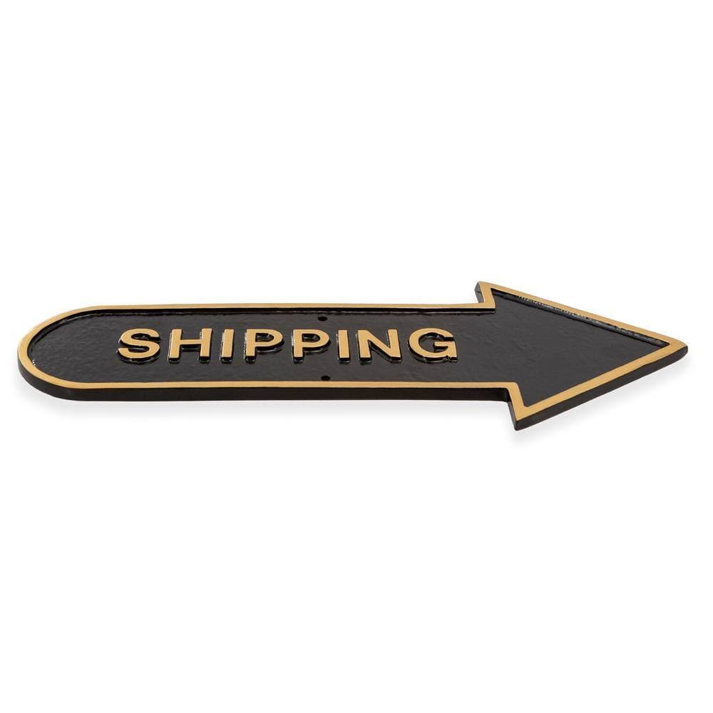 Montague Metal Products 6 in. x 15.5 in. Right Arrow Shipping Statement Plaque Sign-Black/Gold (2)