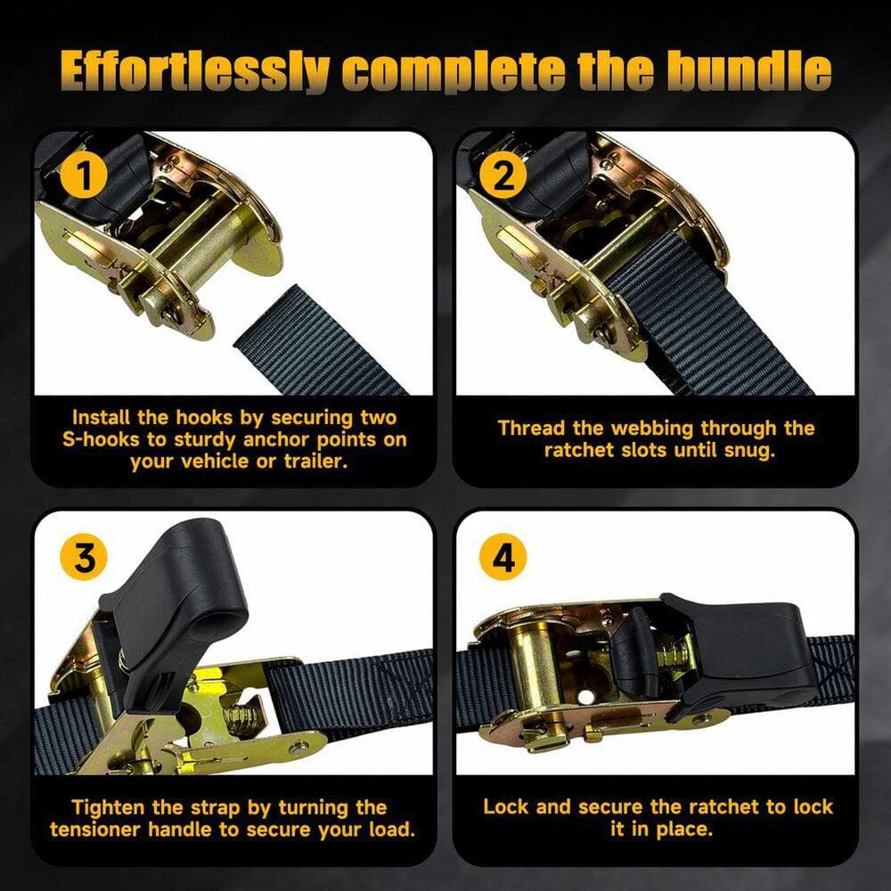 LAIFUCAM 15 ft. x Ratchet Fastener Heavy Duty Ratchet Tie Down Straps with S-Hook Security Lock, 4-Pack (3)