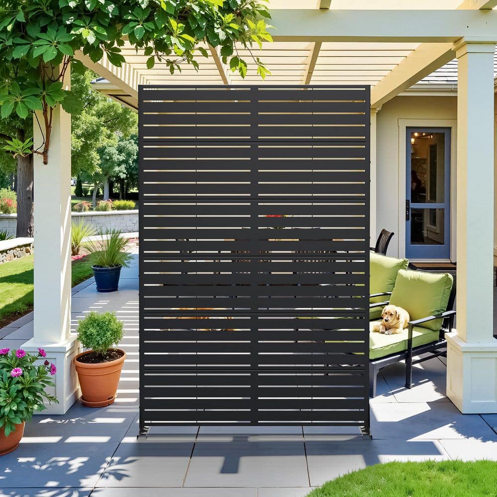 Dovelina 72 in. H x 47 in. W Galvanized Metal Wall Sculptures Outdoor Privacy Screens Garden Fence Louvered in Black (2)