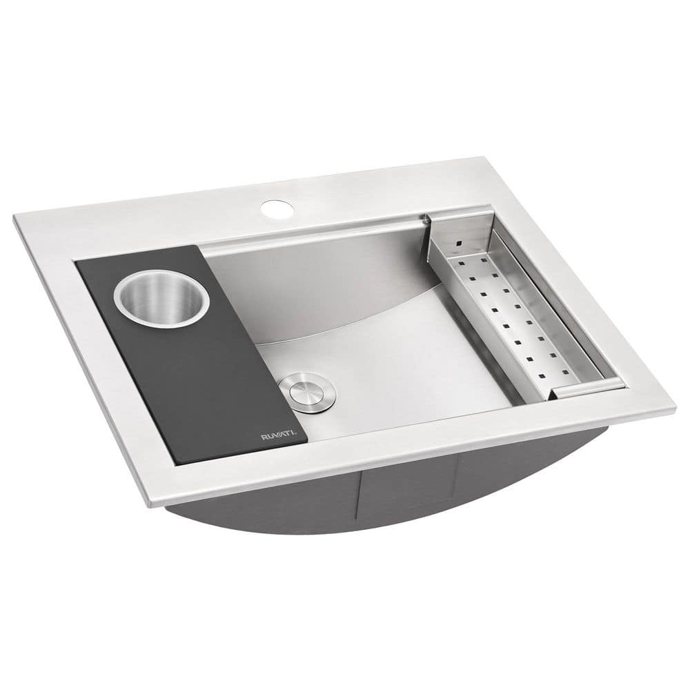 Ruvati Brenna 21 in. x 17 in. Drop-In Bathroom Sink in Stainless Steel with Tray, Colander, and Pop-Up Drain (1)