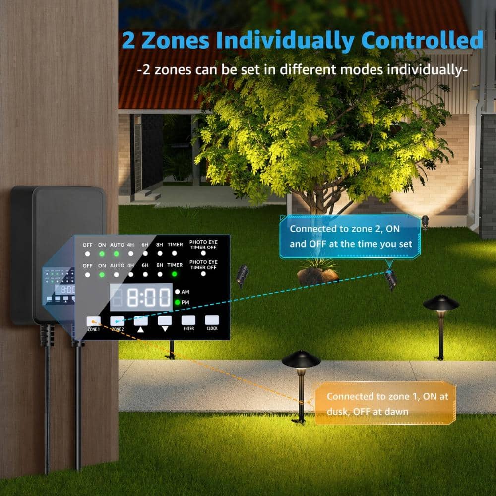 Unbranded 200W Low Voltage Landscape Transformer 2-Zone Timer Photocell 120V to 12V 14V AC Weatherproof 5 Modes (3)