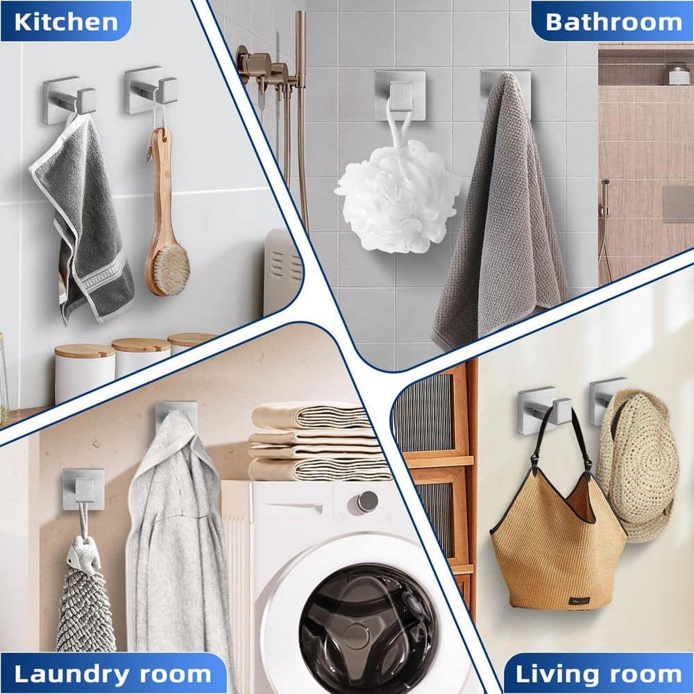 Unbranded 4-Pack Brushed Nickel Square Stainless Steel Wall-Mounted Robe Towel Hook for Bathroom and Kitchen Wall (2)