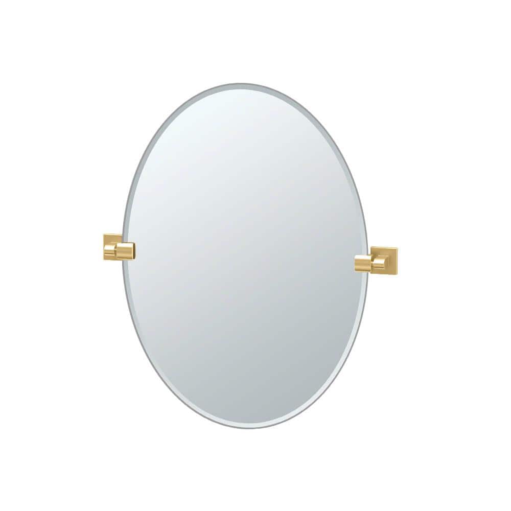 Gatco Elevate 24 in. W x 26.5 in. H Frameless Oval Beveled Edge Bathroom Vanity Mirror in Brushed Brass (1)