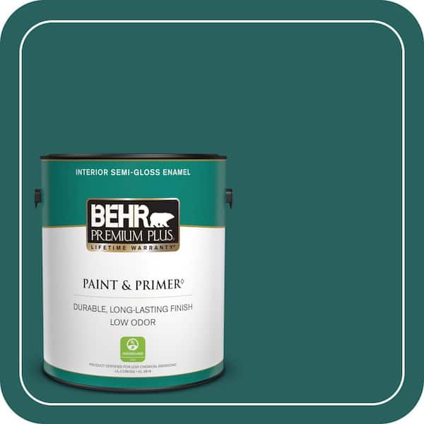 BEHR PREMIUM PLUS 1 gal. #MQ6-5 Verdant Forest Semi-Gloss Enamel Low Odor Interior Paint & Primer (2)