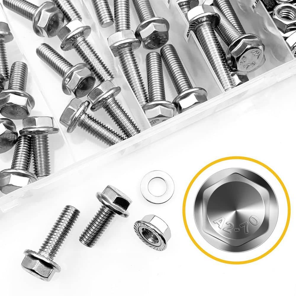 MYWISH 105-Piece M8 x 1. 25 Flanged Hex Head Bolt and Serrated Flange Nut Kit, 304-Stainless Steel, DIN 6921 (3)