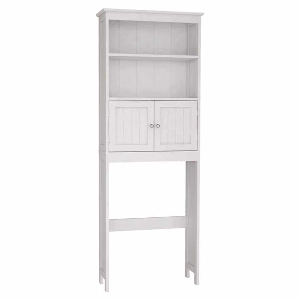 Wudkey 25.98 in. W x 69.92 in. H x 9.05 in. D Wood Over The Toilet Rack, White Rectangular Storage Shelf with 2 Doors
