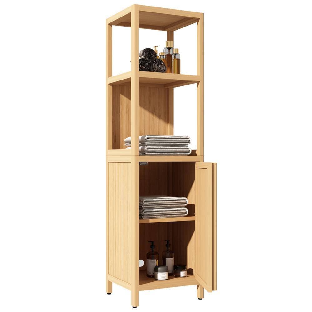 JimsMaison 14 in. W x 13 in. D x 52 in. H Yellow Bamboo Linen Cabinet with Open Shelf (3)