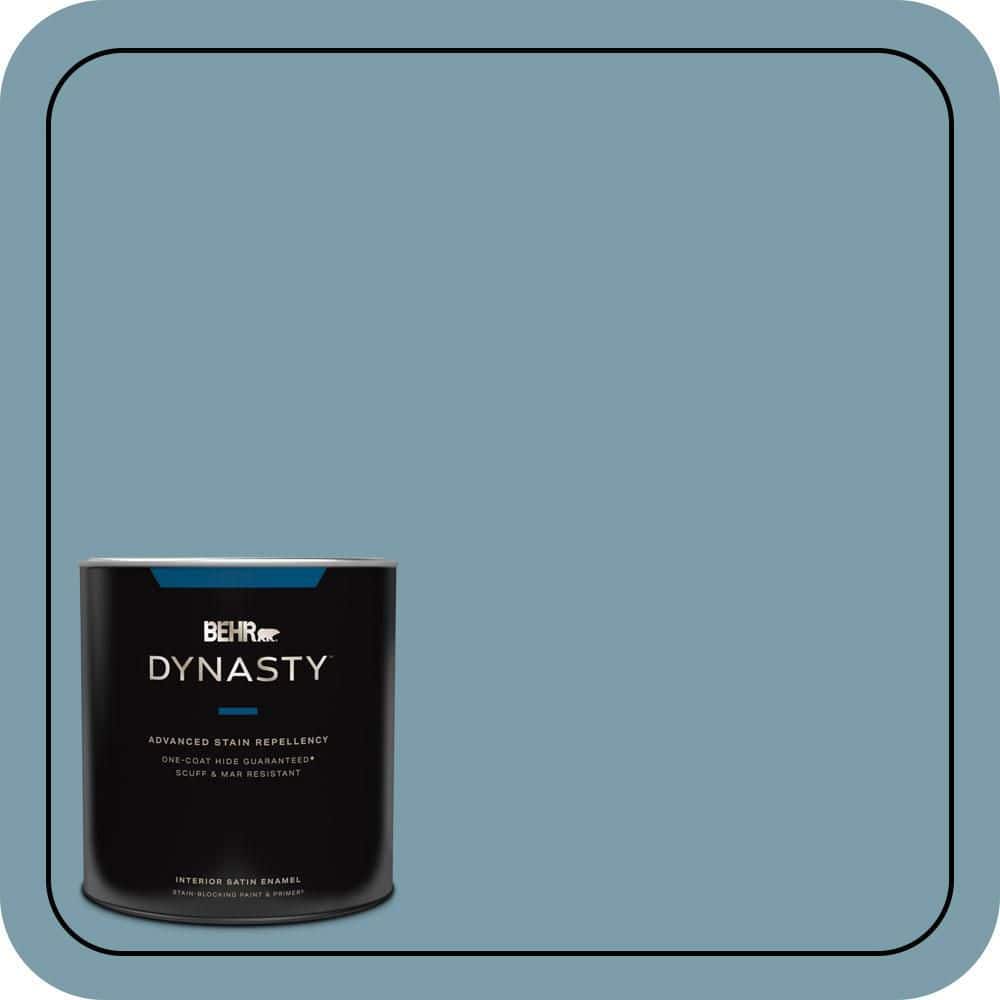 BEHR DYNASTY 1 qt. #S470-4 Dolphin Blue One-Coat Hide Satin Enamel Interior Stain-Blocking Paint and Primer