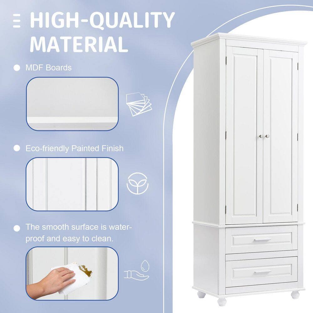 Unbranded 24 in. W x 15.7 in. D x 62.5 in. H White Linen Cabinet with 2-Doors and Adjustable Shelf for Bathroom and Office (3)