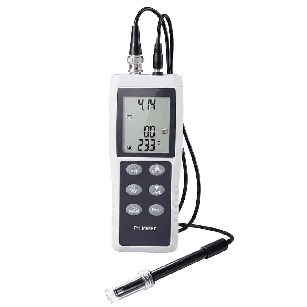 SKYSHALO Portable pH Meter, 0-14 pH Range, IP68 Waterproof Design, 3-Point Auto Calibration, Test Kit with Calibration Powders (3)
