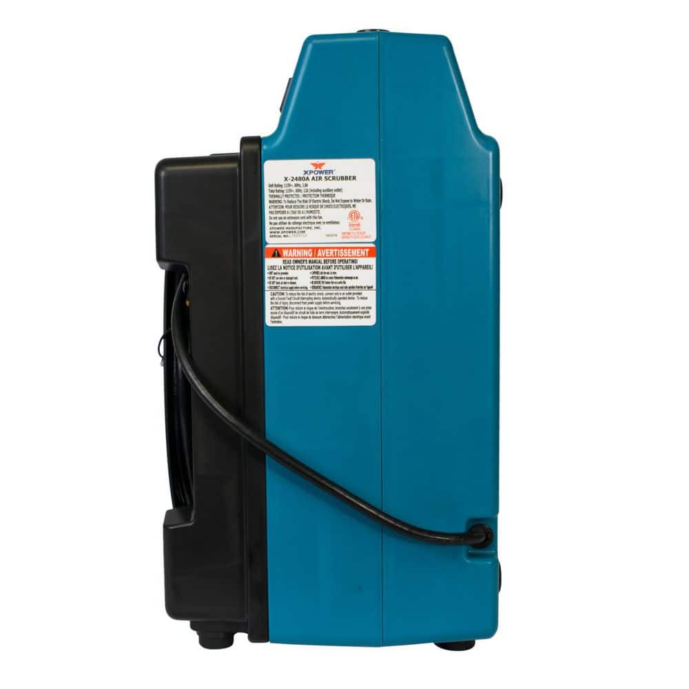 XPOWER 1500 sq. ft. HEPA Air Scrubber in Blue with Built-in Power Outlets, 5-Speed Control and Filter Change Light (3)