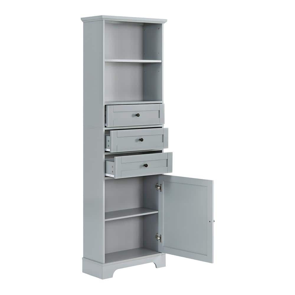 Unbranded 22 in. W x 10 in. D x 68.3 in. H Gray Bathroom Freestanding Linen Cabinet with 3 Drawers and Adjustable Shelves