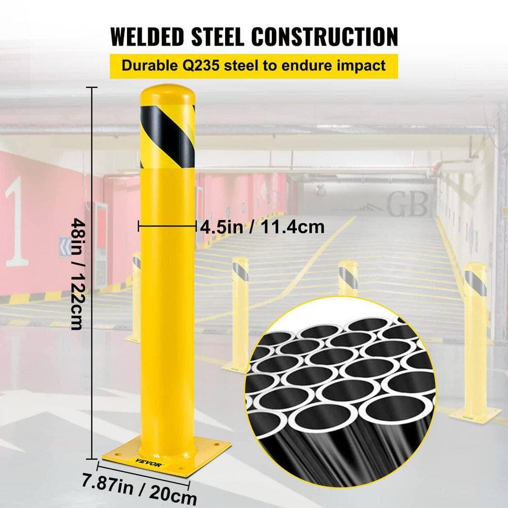 NVNOO 4.5 in. Diameter 48 in. Height Steel Pipe Safety Bollard Post with 8 Anchor Bolts for Traffic-Sensitive Area, Yellow (2)
