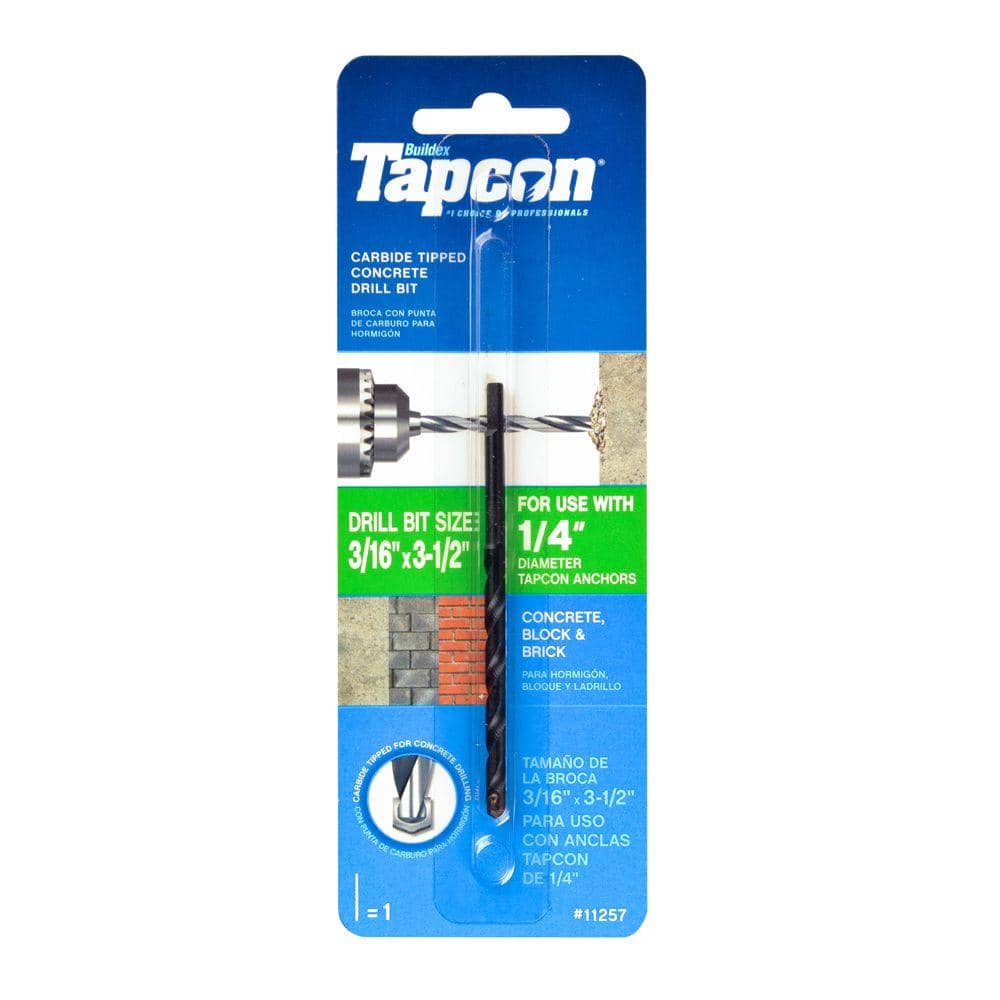 Tapcon 3/16 in. x 3-1/2 in. Steel Carbide Tip Smooth Shank Masonry Drill Bit (1-Piece)