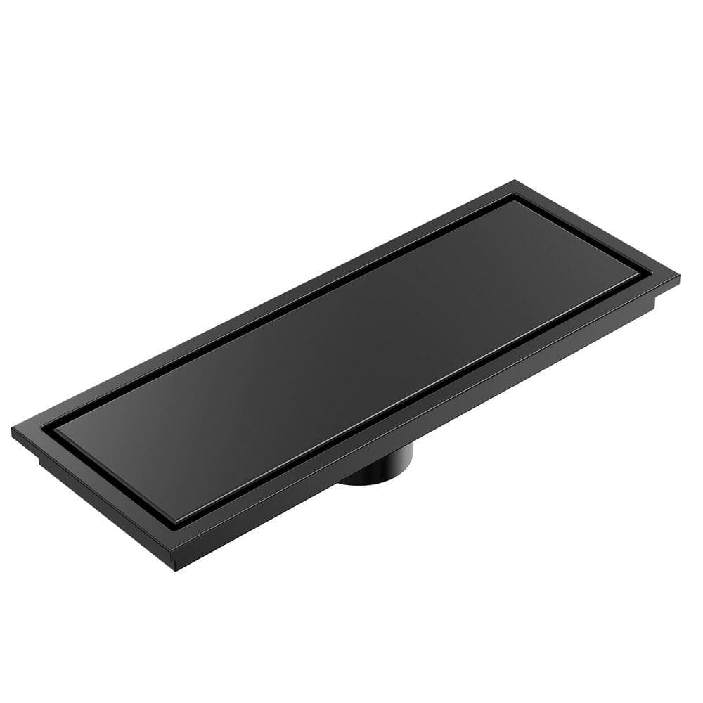 GRANDJOY 11.8 x 4.3 in. Linear Stainless Steel Shower Drain with Tile-In Pattern Drain Cover in Matte Black (1)