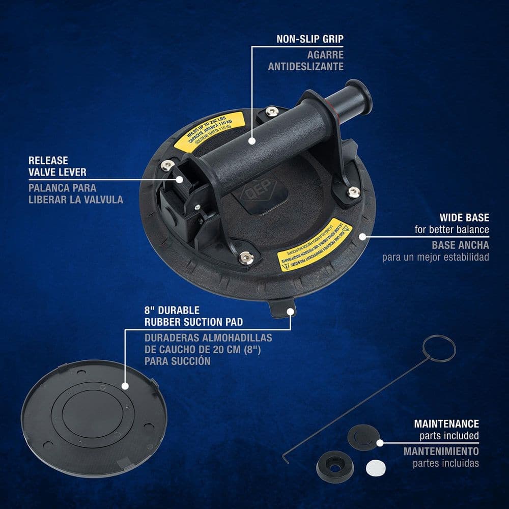 QEP 8 in. Vacuum Pump Suction Cup for Large Format Tile, with 242 lb. Lifting Capacity (3)