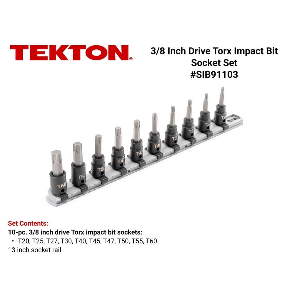 TEKTON 3/8 in. Drive Torx Impact Bit Socket Set with Rail, 10-Piece (T20-T60) (2)