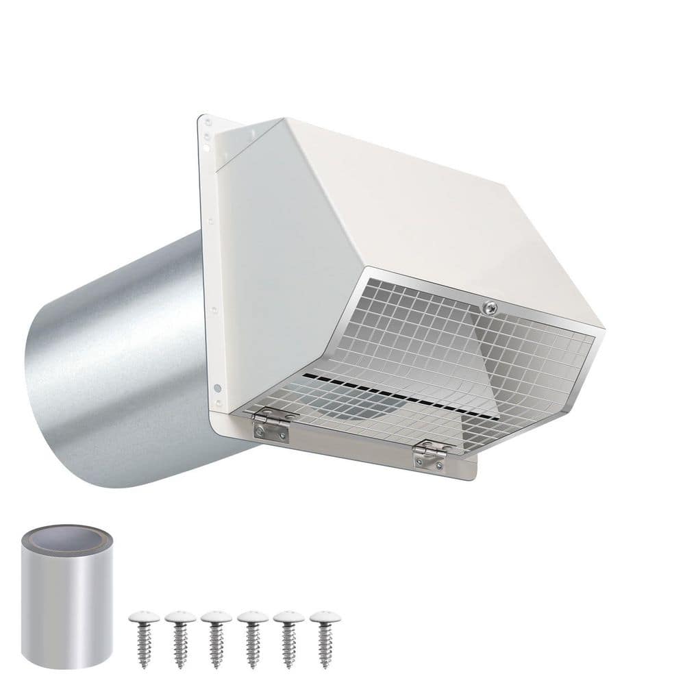 Helhom 4 in. Dryer Vent with Screen and Damper, Wall-Mount Exterior Wall Vents Cover Cap for Dryer Ventilation (1)