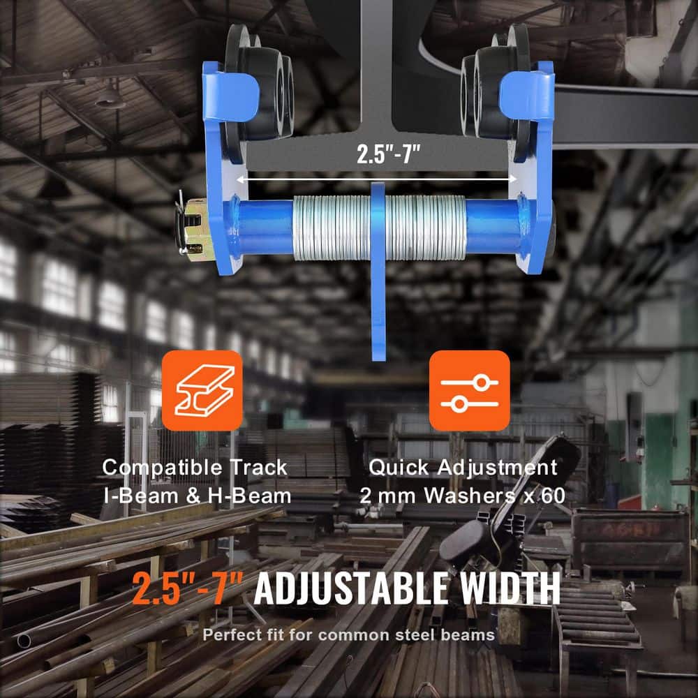 SKYSHALO Manual Trolley, 2200 lbs./1 Ton Load Capacity, Push Beam Trolley with Dual Wheels, I-Beam Flange Width 2.5 in. to 7 in. (2)