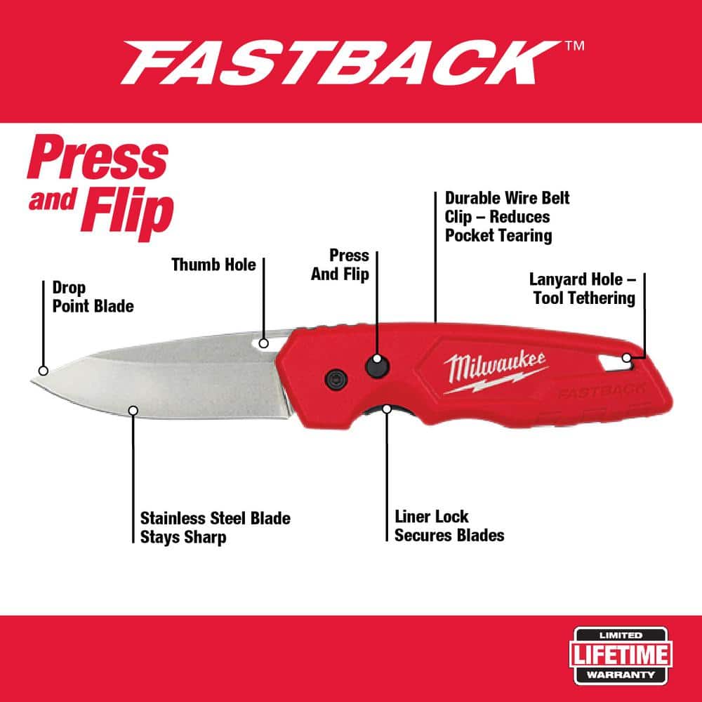 Milwaukee FASTBACK Stainless Steel Folding Knife with 2. 95 in. Blade and Compact Folding Knife with 2. 5 in. Blade (2-Piece) (2)