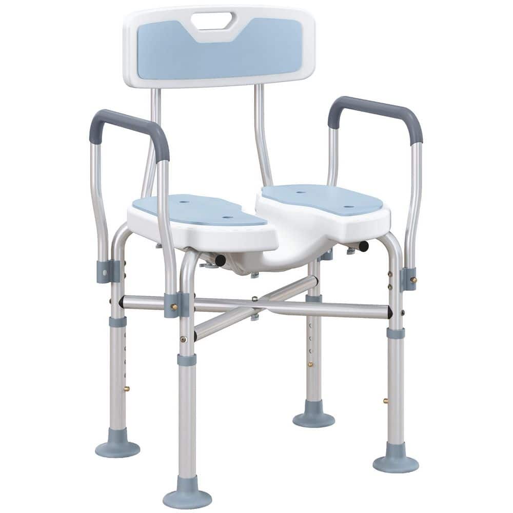 HOMCOM 20.9 in. W Padded Shower Chair Adjustable Height Aluminum Light Blue (1)