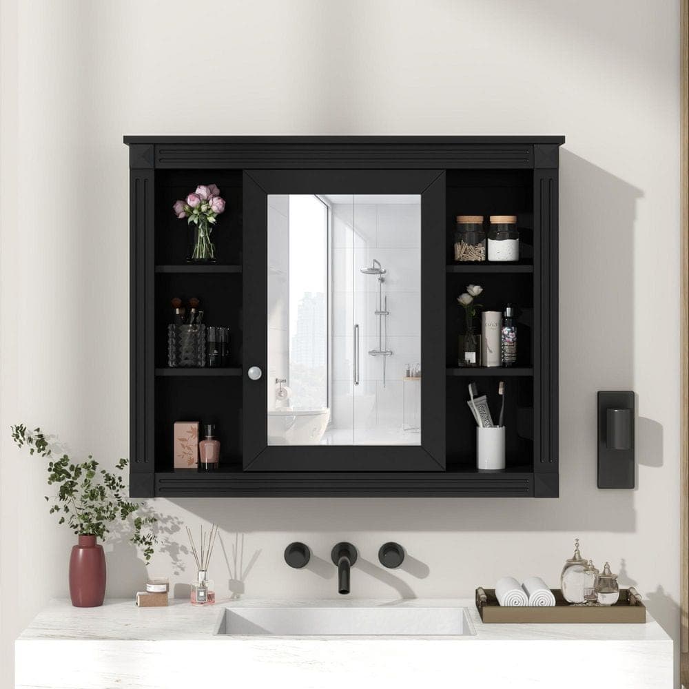 JUJABU 35 in. W x 7.1 in. D x 28 in. H Bathroom Storage Wall Cabinet in Black (2)