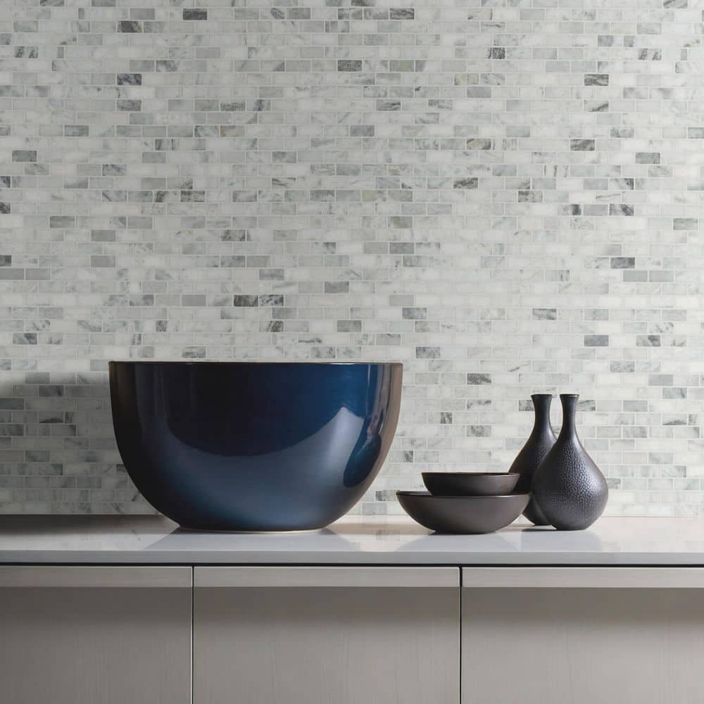 MSI Carrara Classique Brick 12 in. x 12 in. x 0.31 in. Honed Marble Mesh-Mounted Mosaic Tile (0.97 sq. ft./Case) (4)