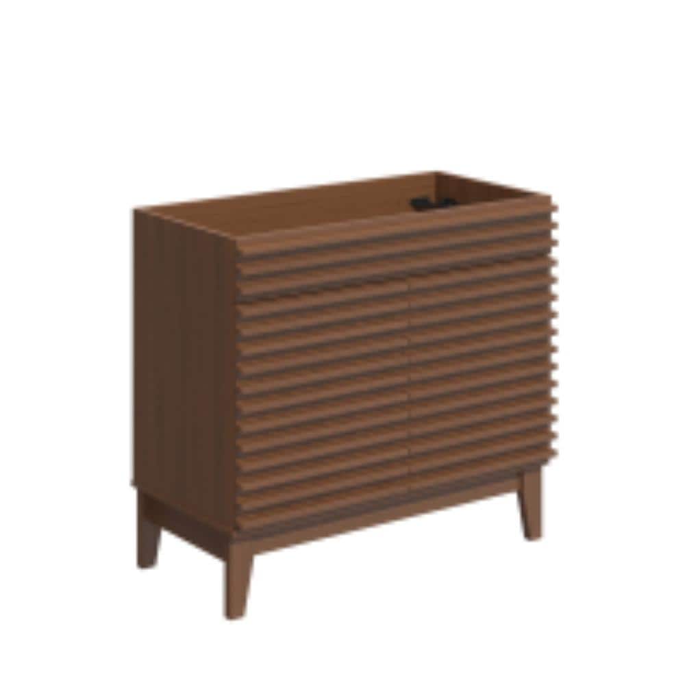 Movisa 36 in. Mid-Century Modern Vanity Cabinet with Solid Wood Legs and 2 Soft-Close Doors, Walnut Finish