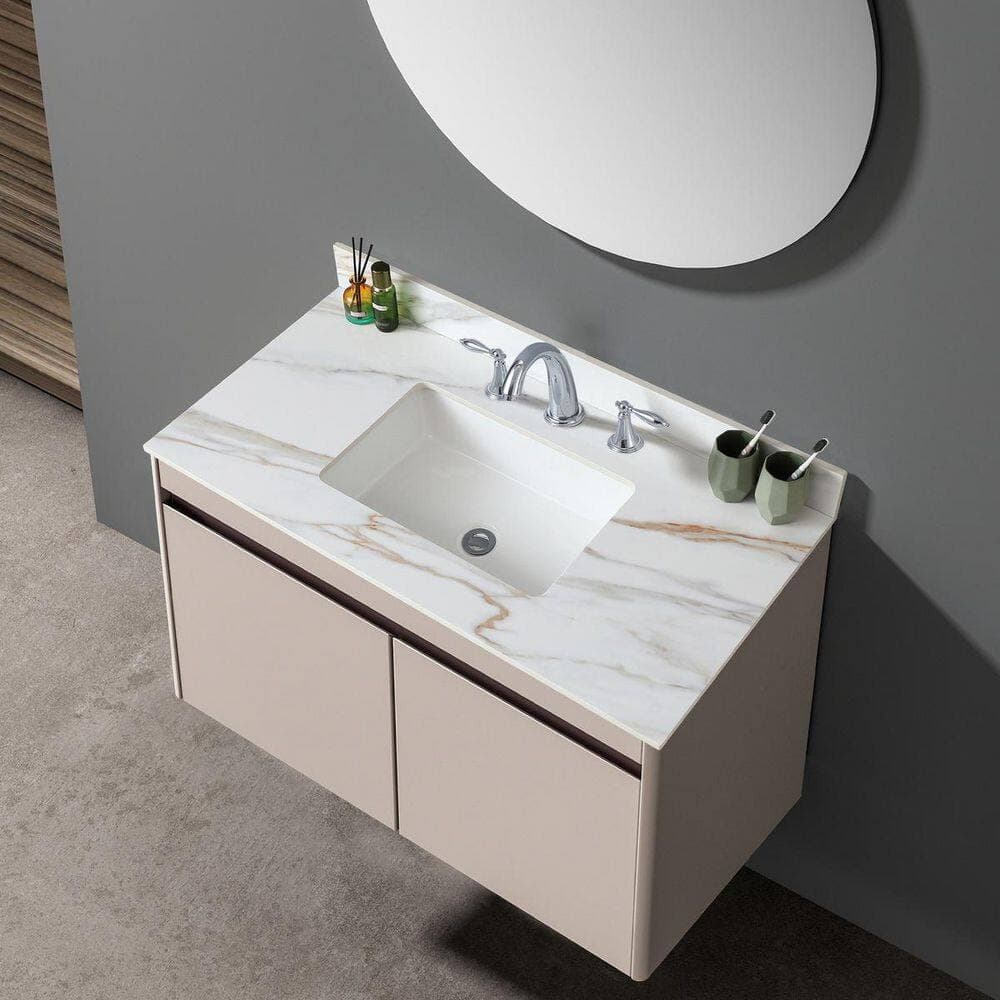LIVACA 43 in. 22 in. Drop-In Bathroom Sink in Carrara White with Veins Sintered Stone Vanity Top with Undermount Sink (3)
