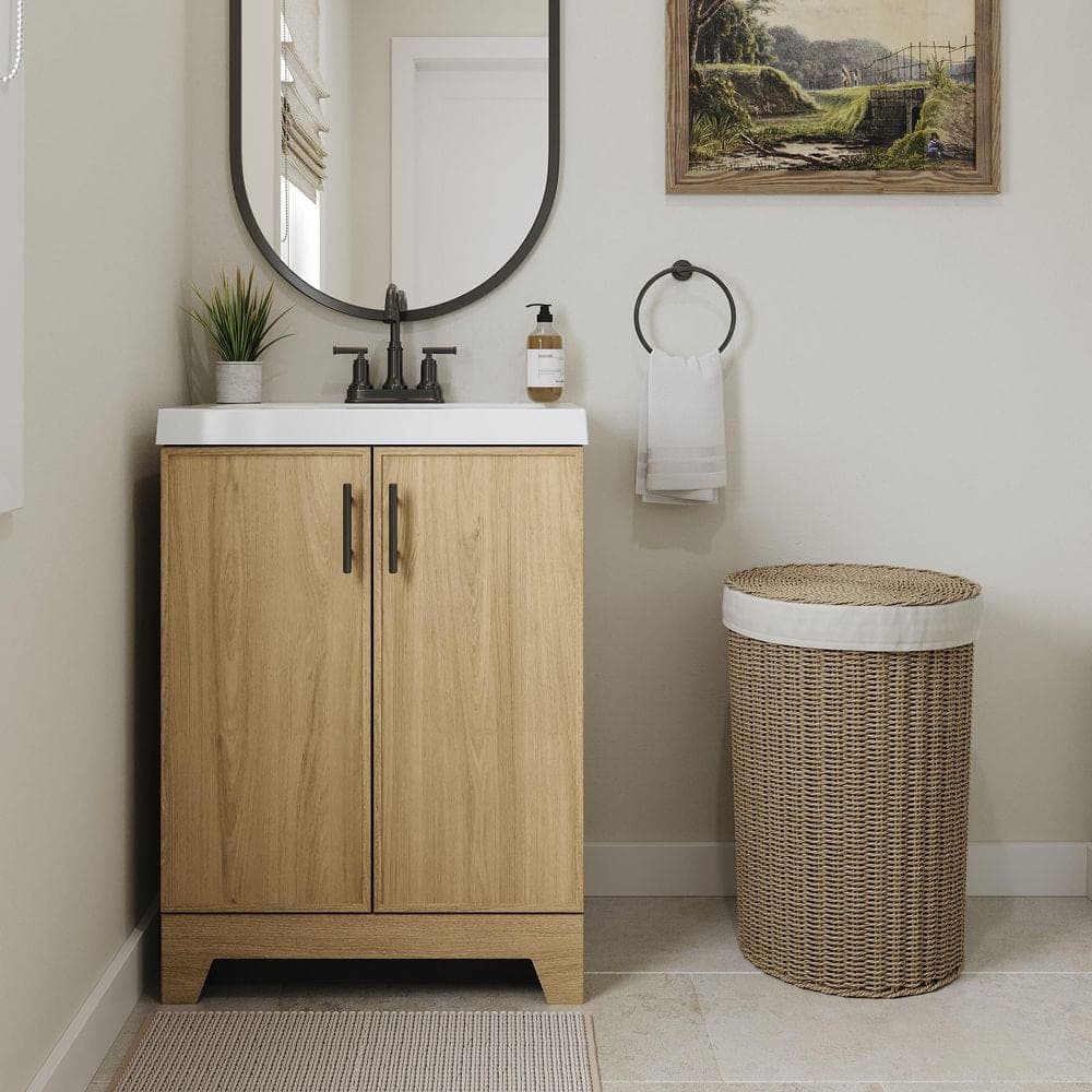 Glacier Bay Pinecreek 25 in. Single Sink Freestanding Sunlit Bathroom Vanity with White Cultured Marble Top (Assembled) (2)
