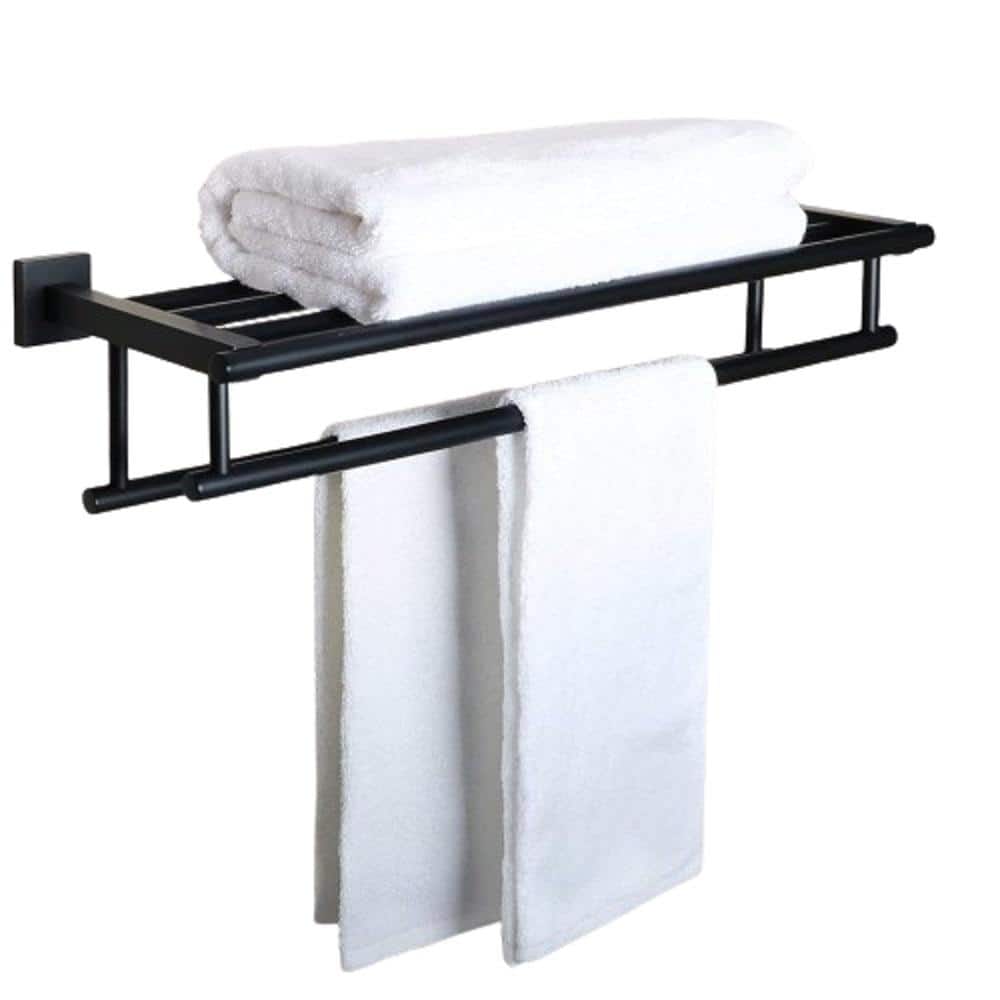 Adrinfly Alise Towel Rack, 24 in. Wall Mounted Towel Bar with Double Bars for Bathroom, Stainless Steel Matte Black (1)
