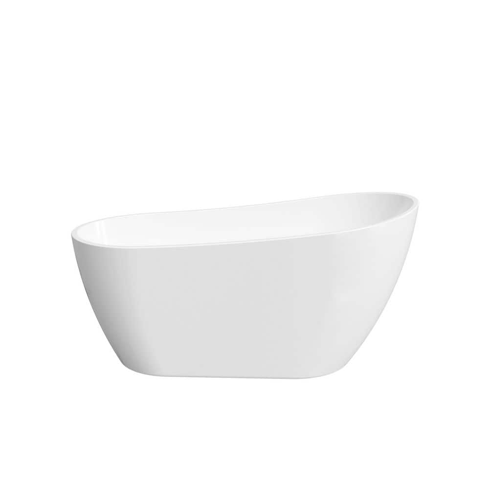 FORCLOVER 59 in. x 31 in. Freestanding Soaking Bathtub with Center Drain and Groove Overflow in White/Polished Chrome (1)