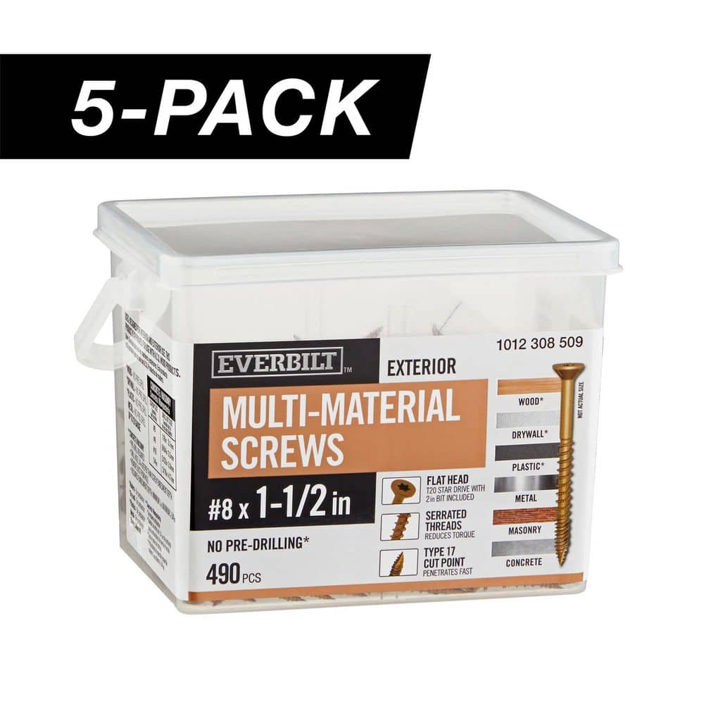 Everbilt 5-Pack #8 x 1-1/2 in. Brown 6-Lobe Star Drive Exterior Flat Head Multi-Material Screw (15 lbs. / 2,450-Piece) (1)