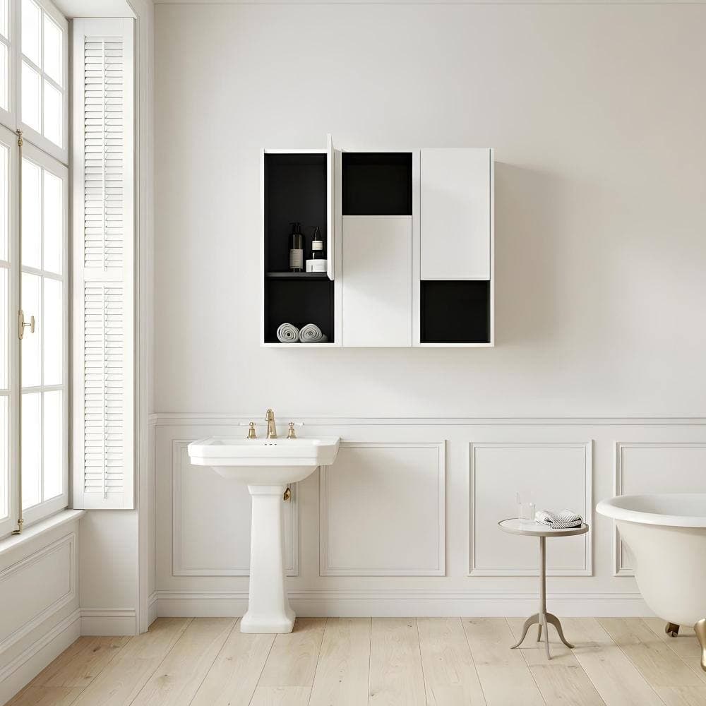 Zuvandra 35.43"W x 9.81"D x 29.5"H Plywood Bathroom Wall Cabinet in White,Open Shelf (3)
