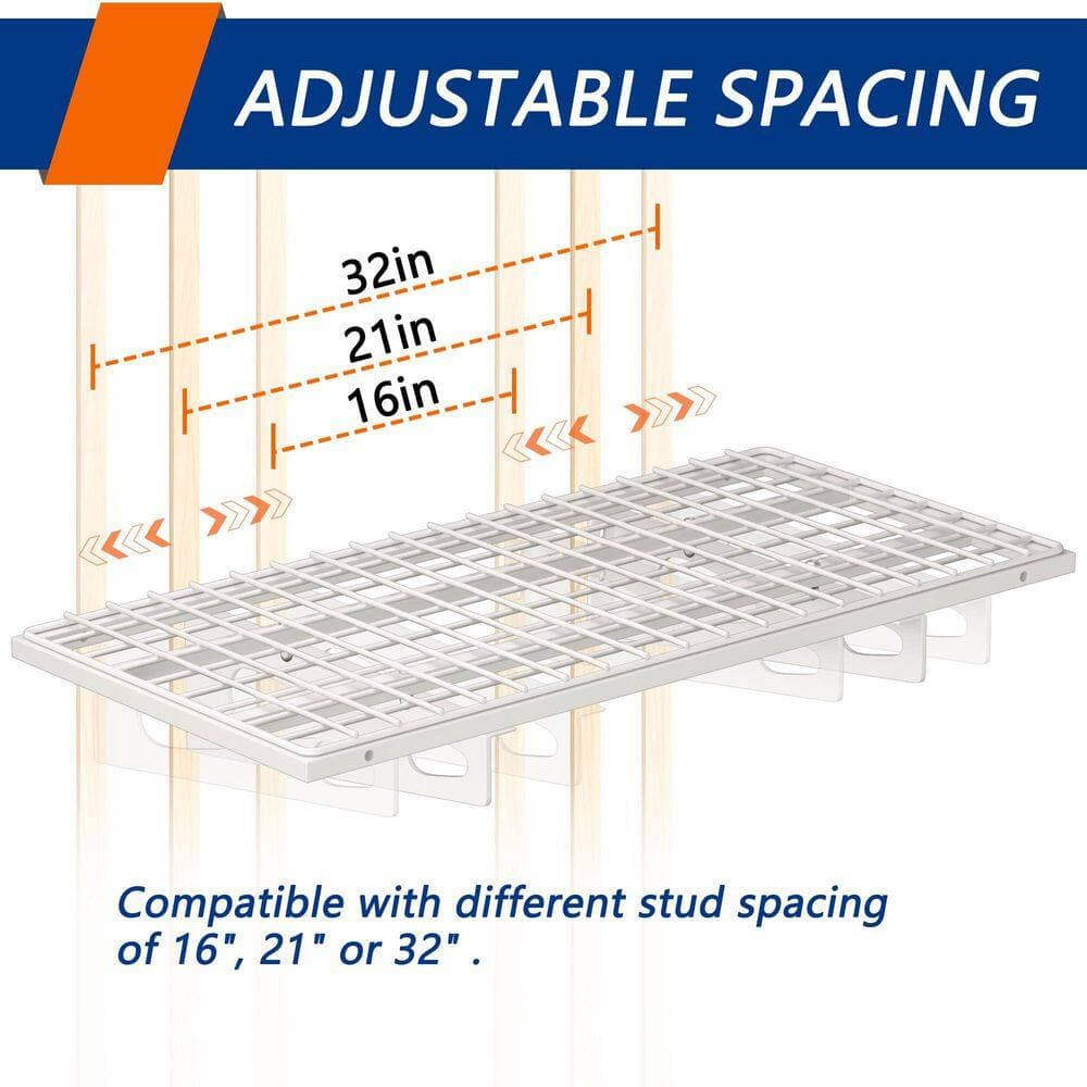NVNOO 17.7 in. x 35.8 in. Industrial Metal Wall Shelf Garage Storage Rack Wall Mounted Floating Shelves, White (2-Pack) (3)