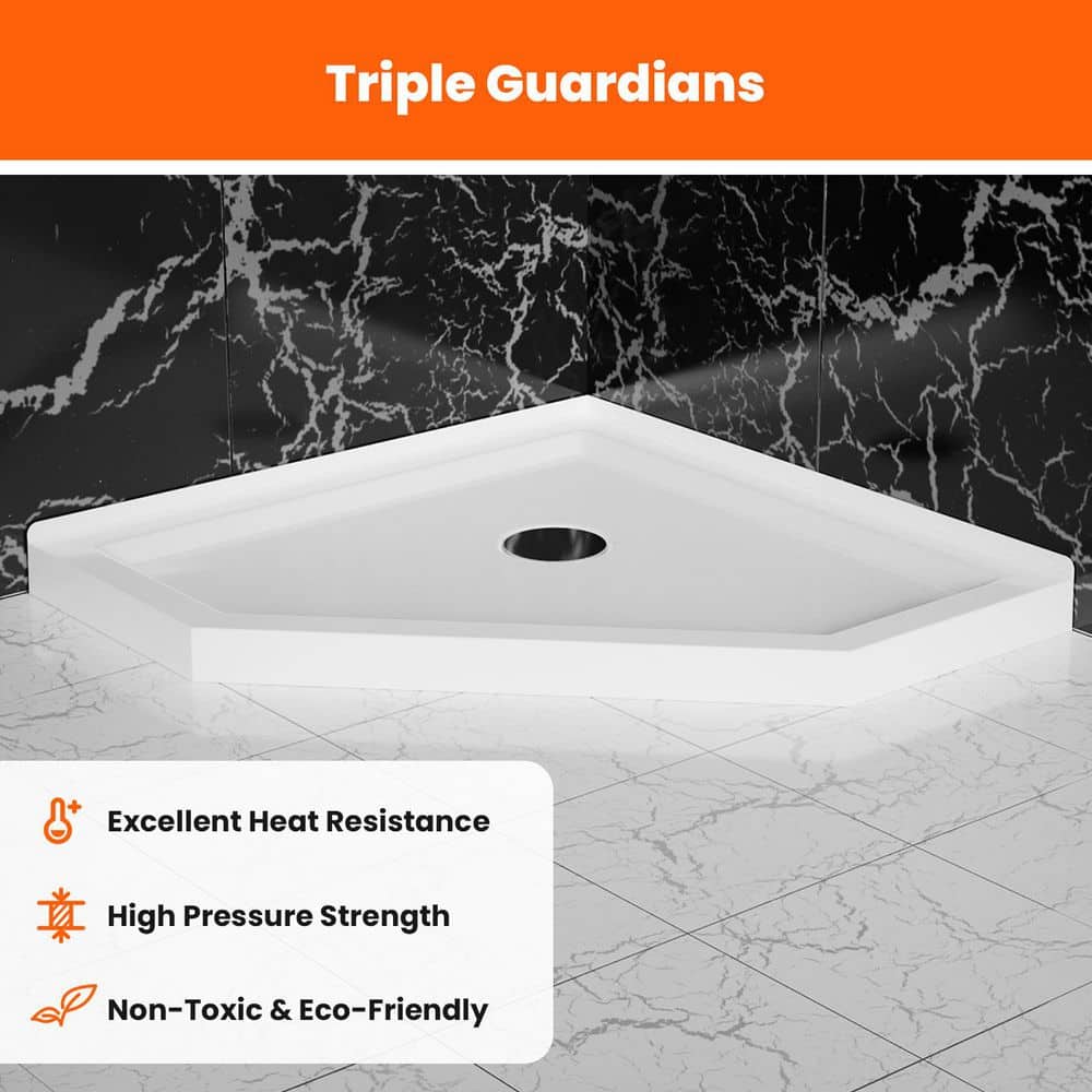INSTER 36 in. L x 36 in. W x 3.4 in. H Acrylic Alcove Corner Shower Pan Base with Center Drain in White (2)