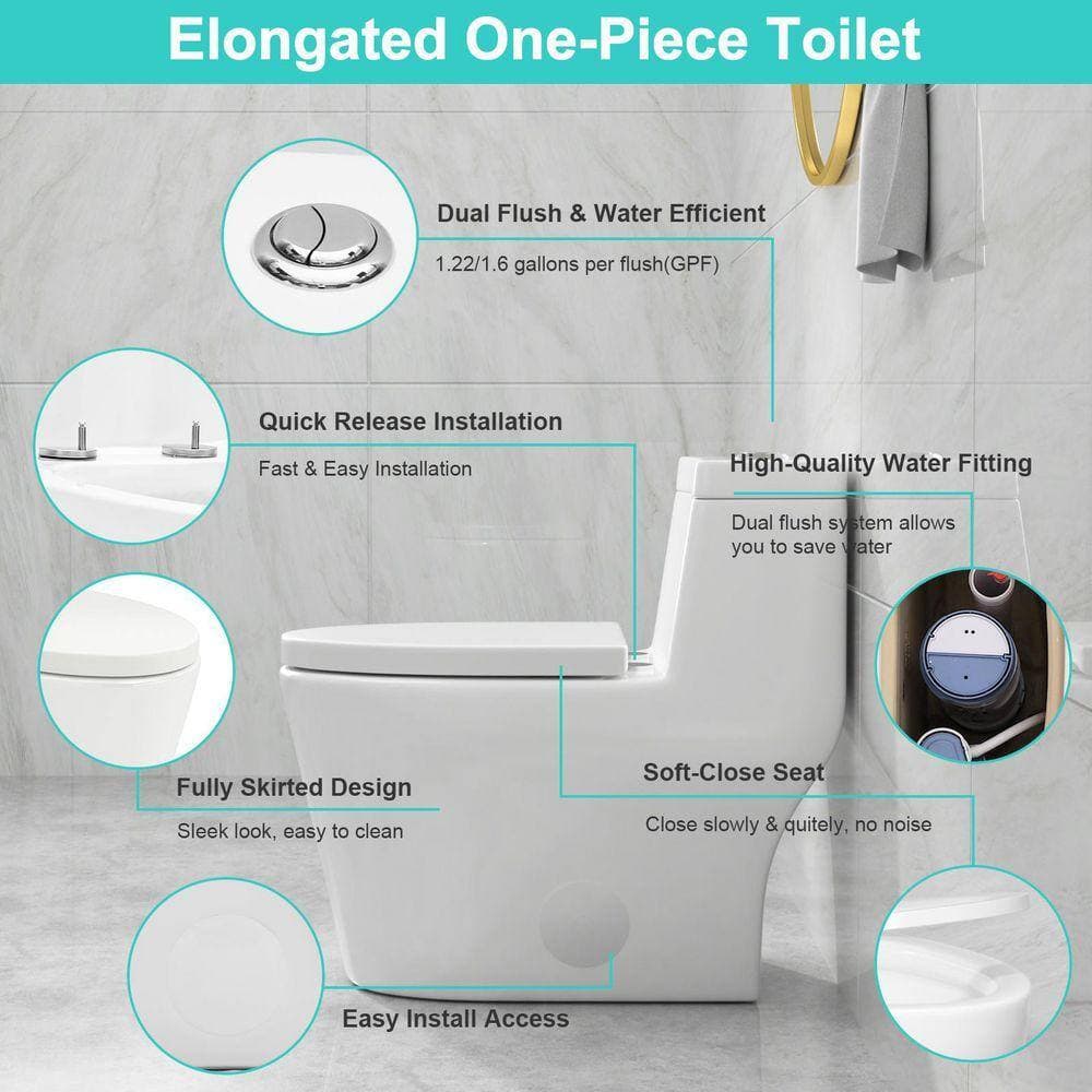 Sarlai 12 in. Rough-in 1-Piece 1.6/1.1 GPF Dual Flush High Efficiency Elongated Toilet in White, Seat Included (2)