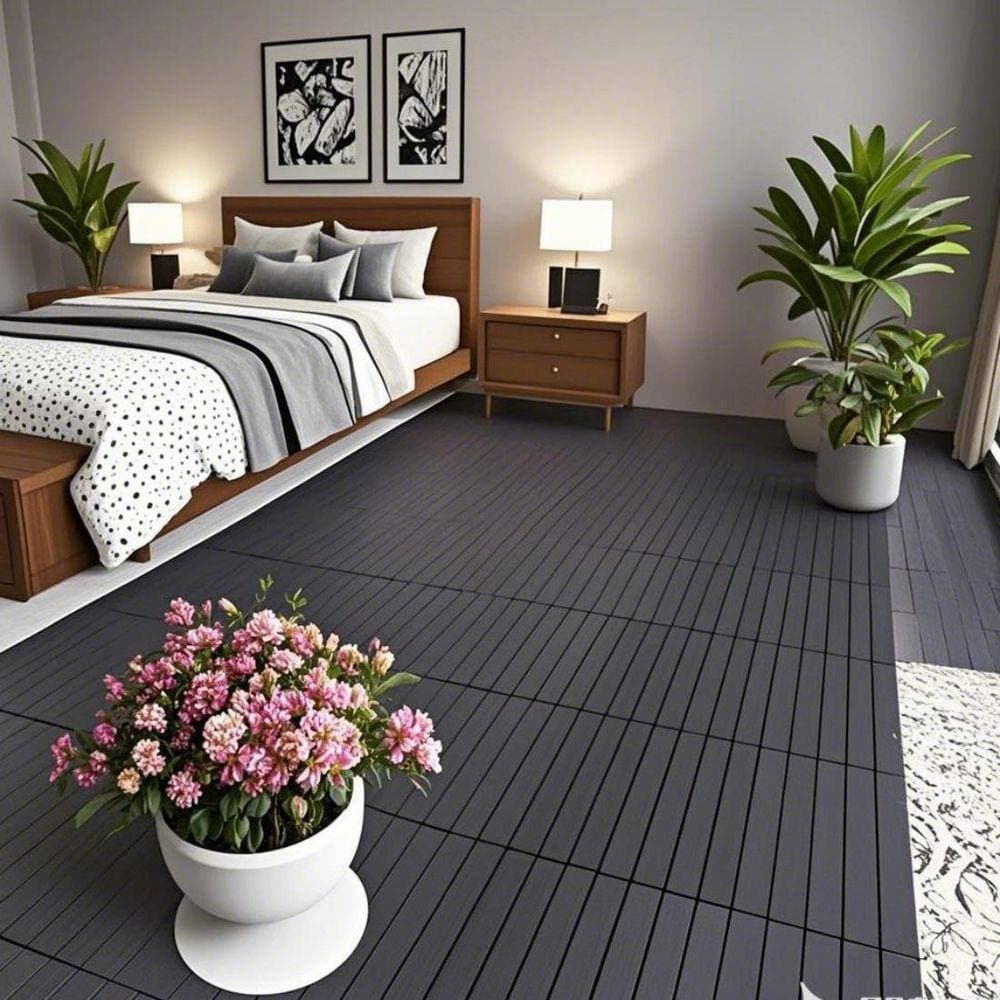 WRIGHTMASTER 1 ft. x 1 ft. Quick Deck PVC Plastic Interlocking Deck Tile in Dark Gray (48 sq. ft. per Box) (3)