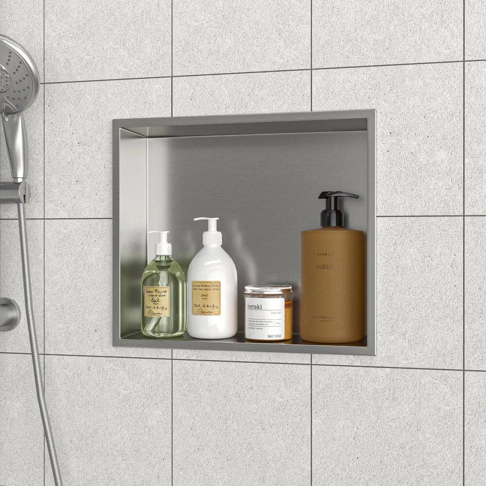 Afhocomp 13 in. W 15 in. H 3.94 in. D Stainless Steel Shower Niche Set of 1 Piece with Low Profile (2)